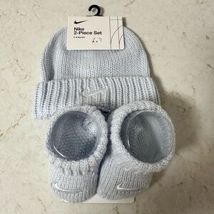Nike Light Blue Baby Hat and Booties Set